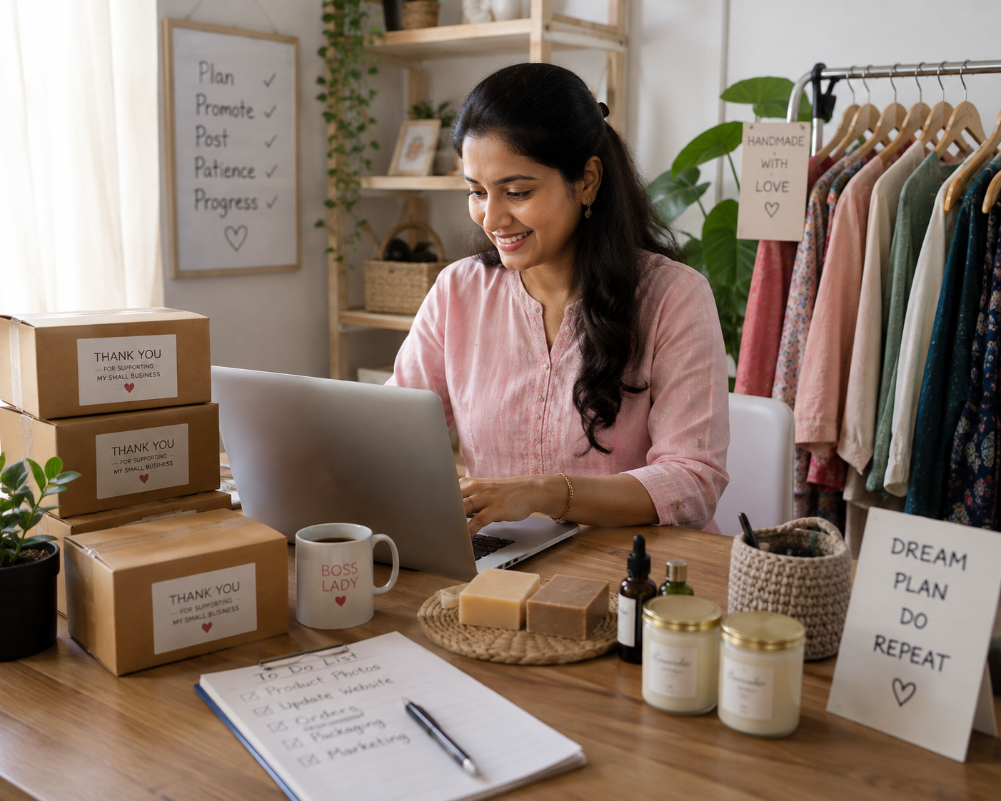 Woman entrepreneur running a home-based business